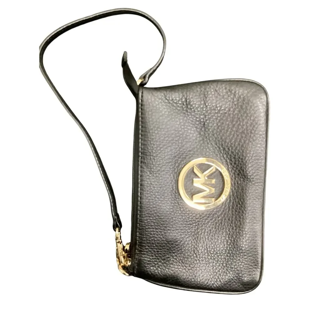 Michael Kors Wristlet Women’s One Size Small Zipper Closure Gold Tone Logo Black